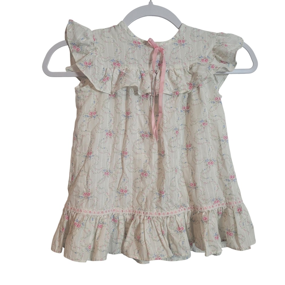 Vintage Marshall Sinclair Girls Floral Ruffle Dress 4T Pink Blue Rosebud‎ USA